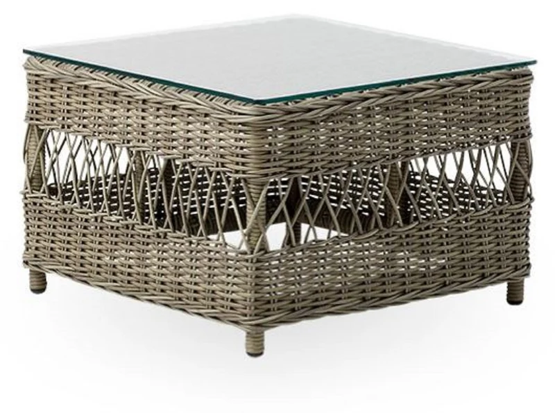 Casa Padrino Luxus Gartentisch Antik Grau 60 x 60 x H. 42 cm - Wetterbeständiger Garten & Terrassen Beistelltisch mit Glasplatte - Moderne Garten & Terrassen Möbel - Luxus Kollektion