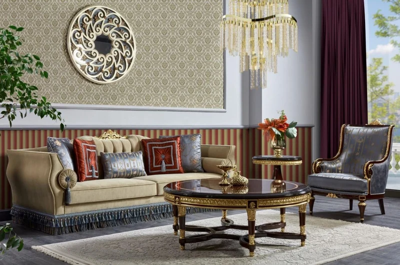 Casa Padrino Luxus Barock Couchtisch Dunkelbraun / Gold - Runder Massivholz Wohnzimmertisch im Barockstil - Luxus Wohnzimmer Möbel im Barockstil - Barock Möbel - Edel & Prunkvoll