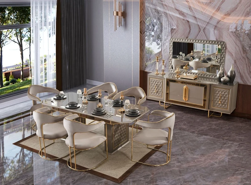 Casa Padrino Luxus Art Deco Esszimmer Stuhl 6er Set Grau / Gold 60 x 58 x H. 92 cm - Esszimmer Möbel - Restaurant Möbel - Art Deco Möbel - Luxus Möbel - Luxus Qualität