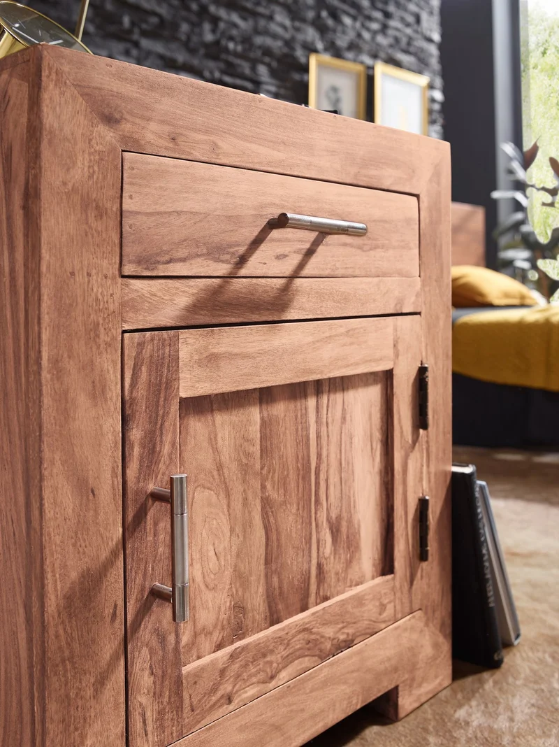 Nachttisch MUMBAI Massivholz Akazie 60cm Schublade Tür Design
