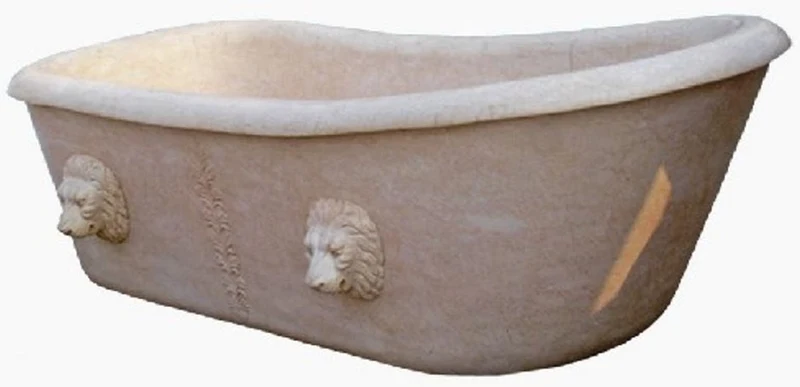 Casa Padrino Luxus Barock Badewanne Löwenkopf Beige 180 cm - Freistehende Marmor Badewanne - Barock Bad Accessoires - Edel & Prunkvoll