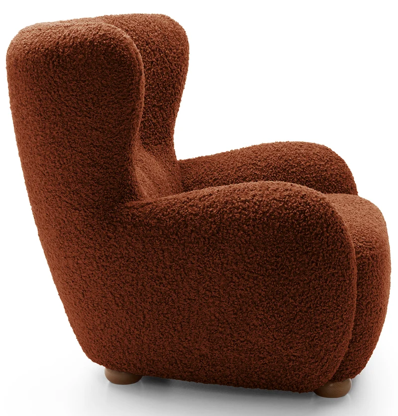 Milele Schalensitz Sessel Kupfer Bouclé mit Eichenbeinen