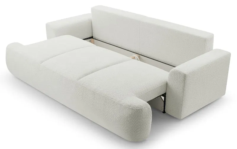 Dreisitziges Schlafsofa Barletto mit Stauraum, hellbeige Bouclé