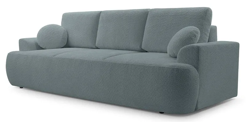 Dreisitziges, ausklappbares Sofa Barletto mit Stauraum, grauer Bouclé-Stoff