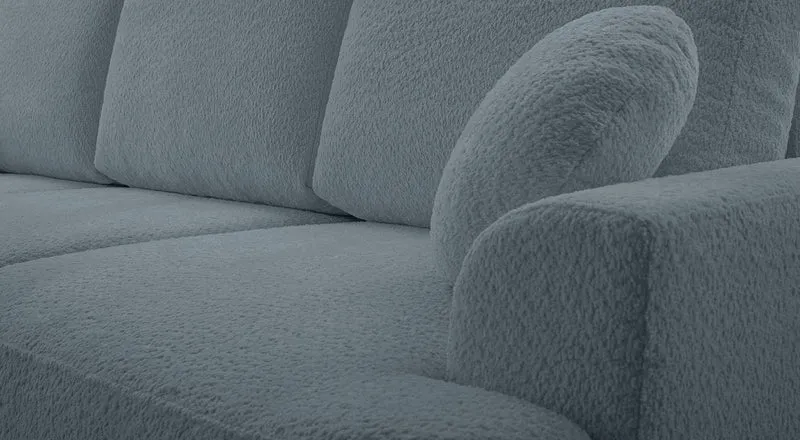 Dreisitziges, ausklappbares Sofa Barletto mit Stauraum, grauer Bouclé-Stoff