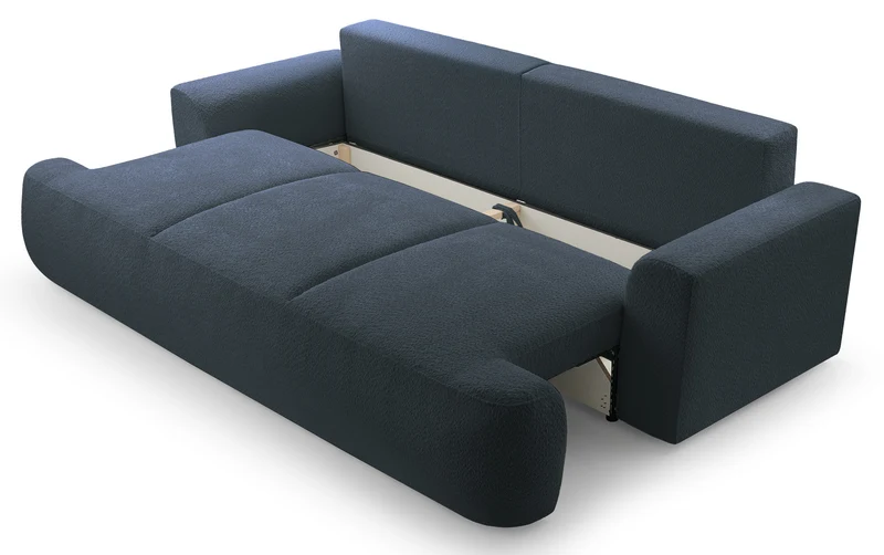 Dreisitziges Schlafsofa Barletto mit Stauraum, dunkelgrauer Bouclé-Stoff