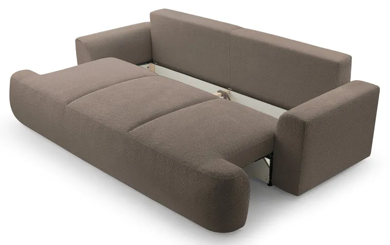 Dreisitziges Schlafsofa Barletto mit Stauraum, schmutziges Rosa Bouclé