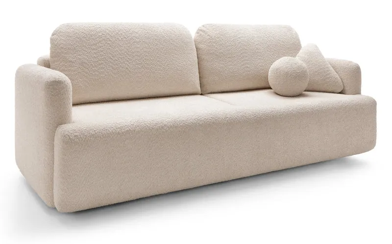 Dreisitziges ausklappbares Sofa Lambina mit Stauraum, beige Bouclé