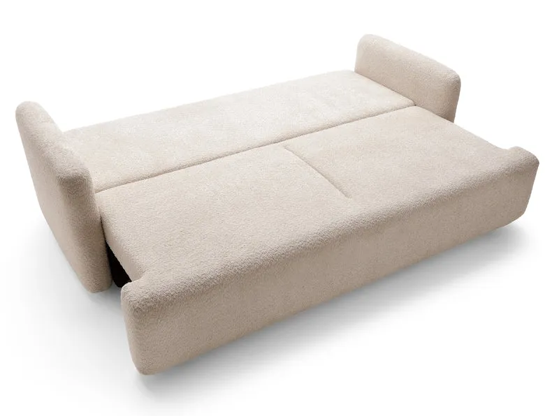 Dreisitziges ausklappbares Sofa Lambina mit Stauraum, beige Bouclé