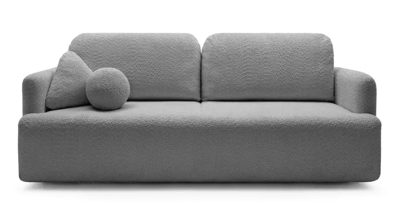 Dreisitziges ausklappbares Sofa Lambina mit Stauraum, graues Bouclé