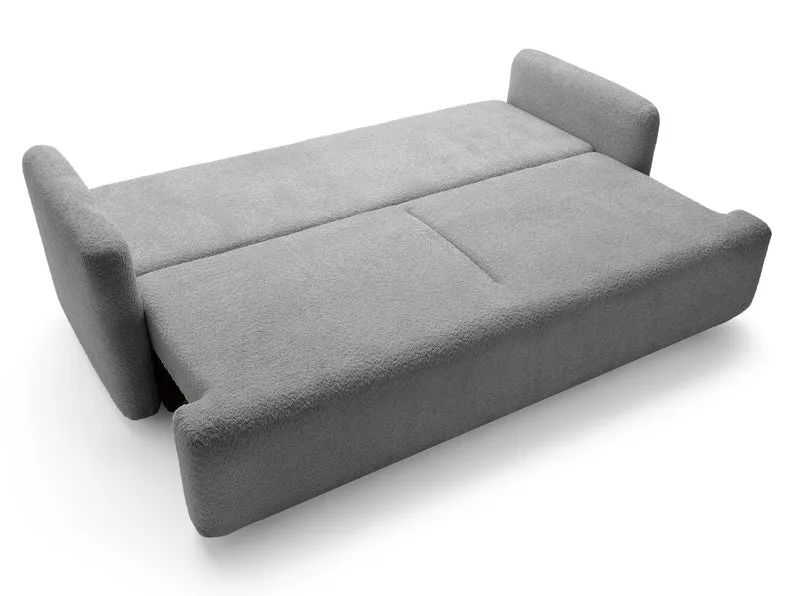 Dreisitziges ausklappbares Sofa Lambina mit Stauraum, graues Bouclé