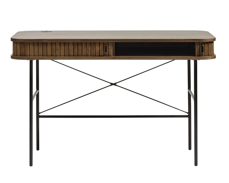 Schreibtisch Gativel 120x60 cm Lamellen in gebranntem Eichenholz