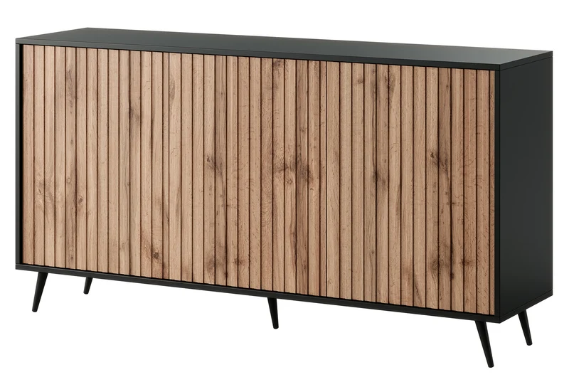 Kommode Bello mit Lamellenfronten, 154 cm, schwarz/Wotan-Eiche