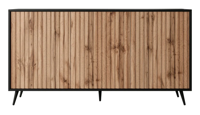 Kommode Bello mit Lamellenfronten, 154 cm, schwarz/Wotan-Eiche