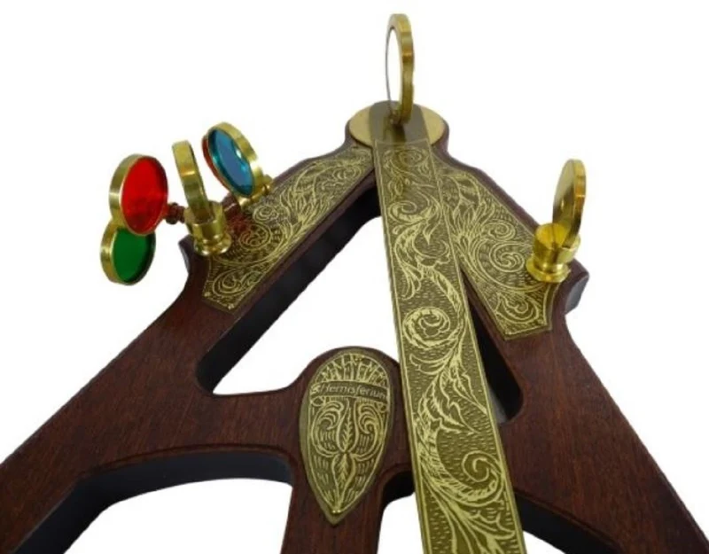 Casa Padrino Luxus Antik Stil Sextant Braun / Messing 27,5 x 6,5 x H. 32 cm - Seefahrer Winkelmesser - Nautisches Messinstrument - Seefahrer Deko Accessoires - Luxus Antik Stil Deko Accessoires