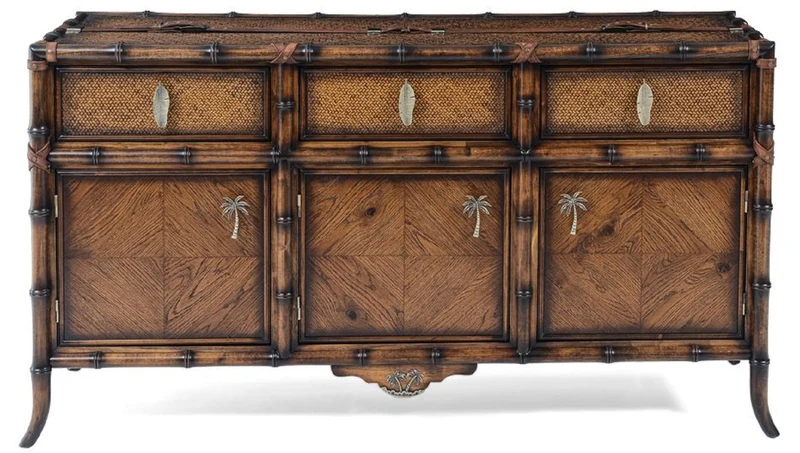 Casa Padrino Luxus Vintage Stil Sideboard Braun 180 x 50 x H. 90 cm - Massivholz Schrank mit 3 Schubladen und 3 Türen - Massivholz Möbel - Vintage Stil Möbel - Luxus Möbel