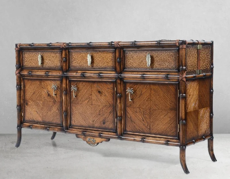 Casa Padrino Luxus Vintage Stil Sideboard Braun 180 x 50 x H. 90 cm - Massivholz Schrank mit 3 Schubladen und 3 Türen - Massivholz Möbel - Vintage Stil Möbel - Luxus Möbel