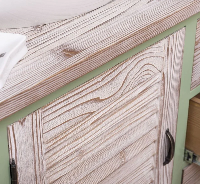 Casa Padrino Landhausstil Badezimmer Set Grün / Naturfarben - 1 Doppelwaschtisch & 1 Wandspiegel & 1 Regalschrank - Massivholz Badezimmer Möbel im Landhausstil