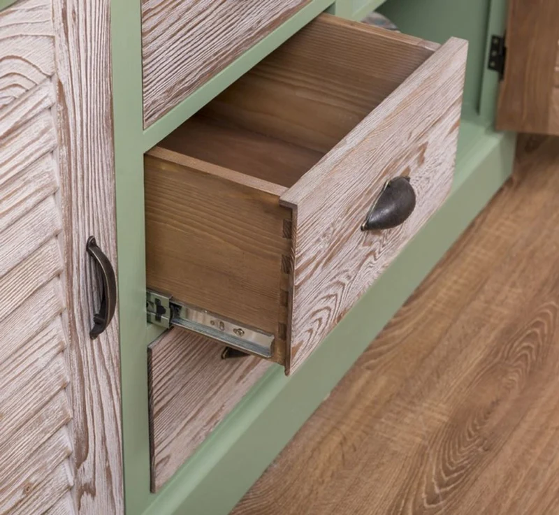 Casa Padrino Landhausstil Badezimmer Set Grün / Naturfarben - 1 Doppelwaschtisch & 1 Wandspiegel & 1 Regalschrank - Massivholz Badezimmer Möbel im Landhausstil