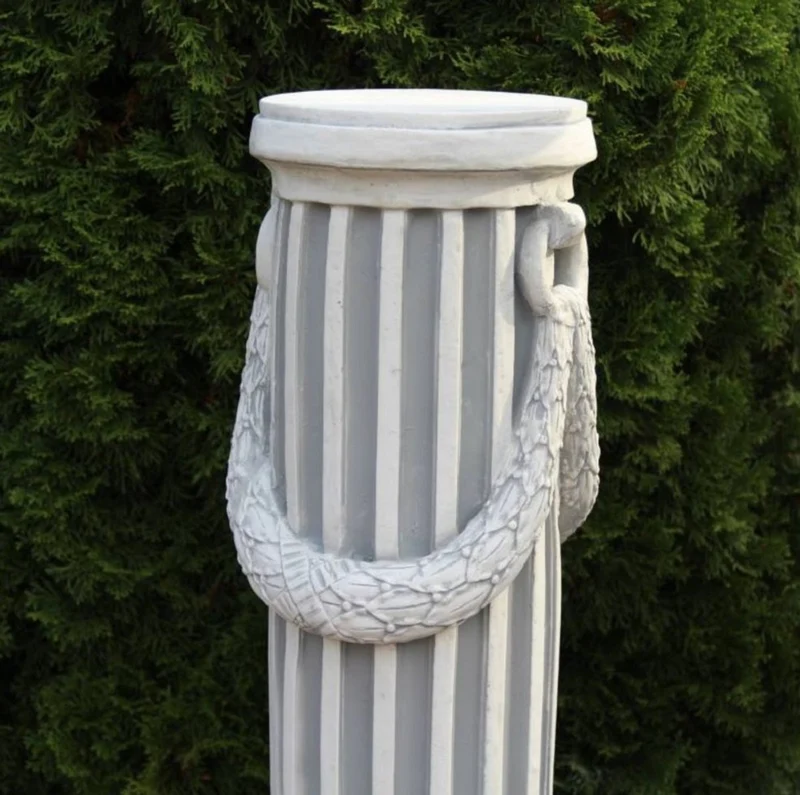 Casa Padrino Barock Säule Weiß / Grau 30 x 30 x H. 116 cm - Prunkvolle Gartensäule im Barockstil - Gartendeko Stein Säule - Barock Garten & Terrassen Deko Accessoires