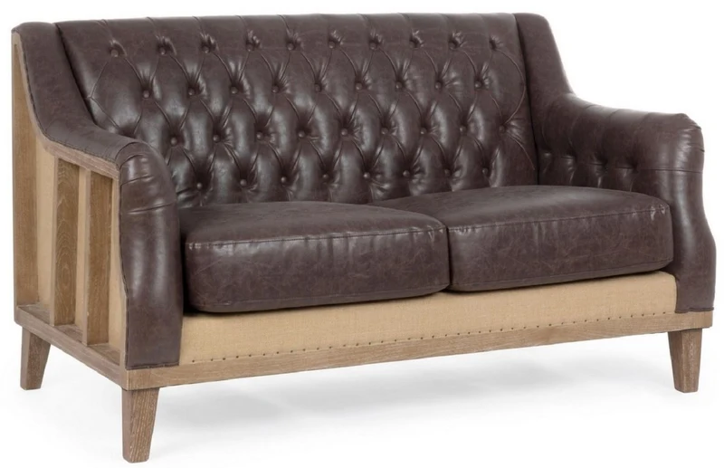 Casa Padrino Luxus Chesterfield Kunstleder Sofa Dunkelbraun / Naturfarben 140 x 85 x H. 85 cm - Wohnzimmer Sofa - Wohnzimmer Möbel - Chesterfield Möbel - Luxus Möbel - Luxus Einrichtung