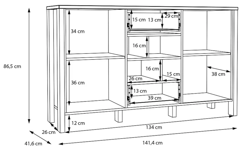 Sideboard SAITAMA mit offenem Regal Dekor Secret Grey / Mauvella Eiche