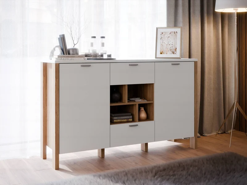 Sideboard SAITAMA mit offenem Regal Dekor Secret Grey / Mauvella Eiche