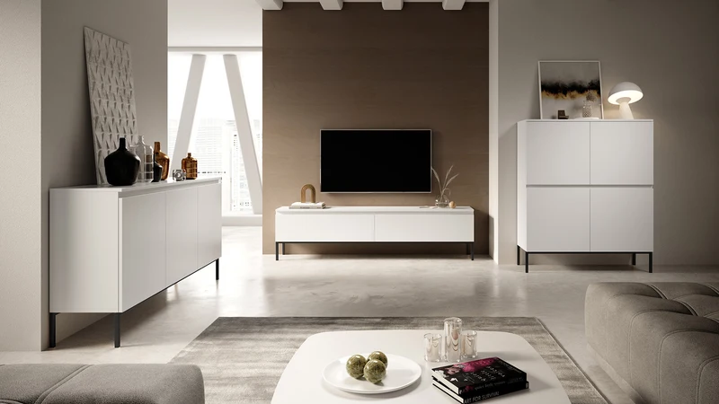 TV-Schrank Bemmi 175 cm weiß mit schwarzen Beinen