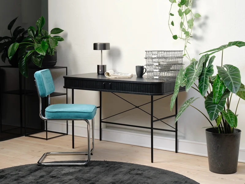 Schreibtisch Gativel 120x60 cm Lamellen Eiche Schwarz