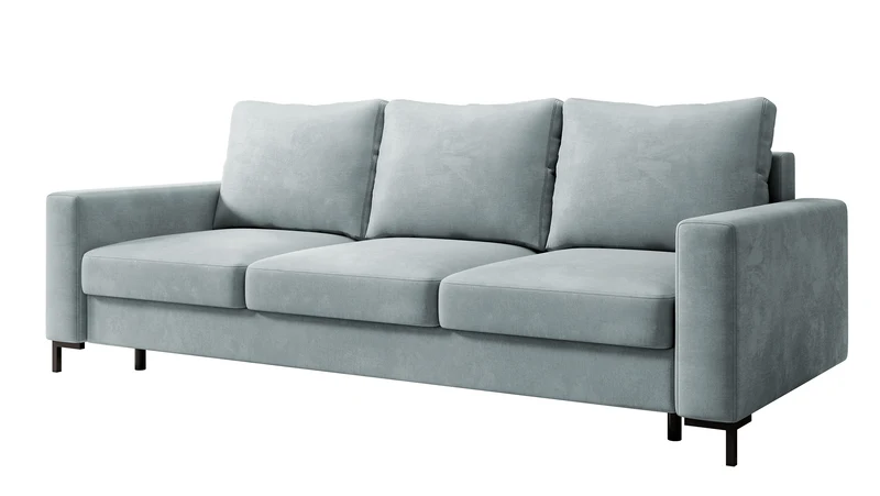 Drei-Sitzer-Schlafsofa Mokpeo mit Stauraum, grauer, leicht zu reinigender Samtbezug