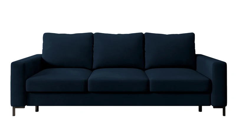 Dreisitziges Schlafsofa Mokpeo mit Stauraum, dunkelblauer Velours, pflegeleicht