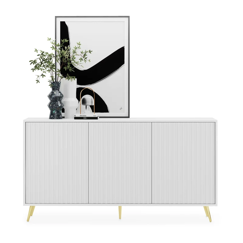 Kommode Bello mit Lamellenfronten, 154 cm, weiß mit goldenen Beinen