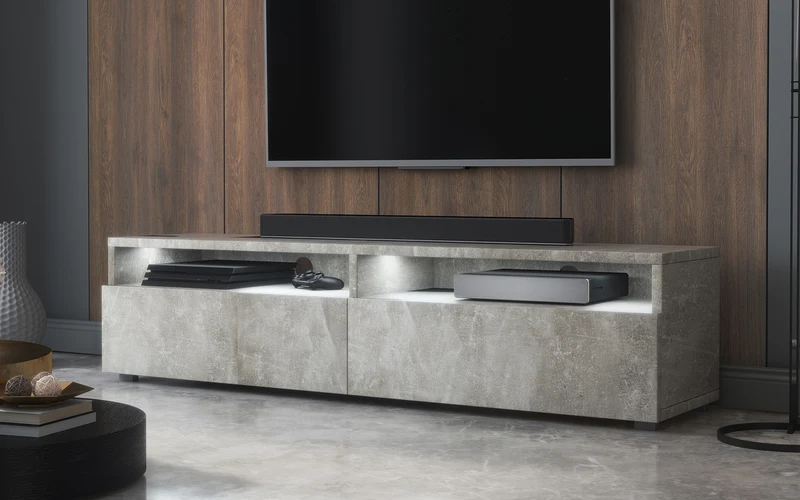 TV-Schrank mit zwei Schubladen Rednaw 140 cm Beton mit Beleuchtung