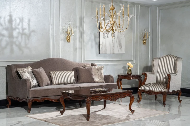 Casa Padrino Luxus Barock Wohnzimmer Sessel Silber / Braun - Handgefertigter Barockstil Sessel mit Streifen und dekorativem Kissen - Luxus Wohnzimmer Möbel im Barockstil - Barock Möbel