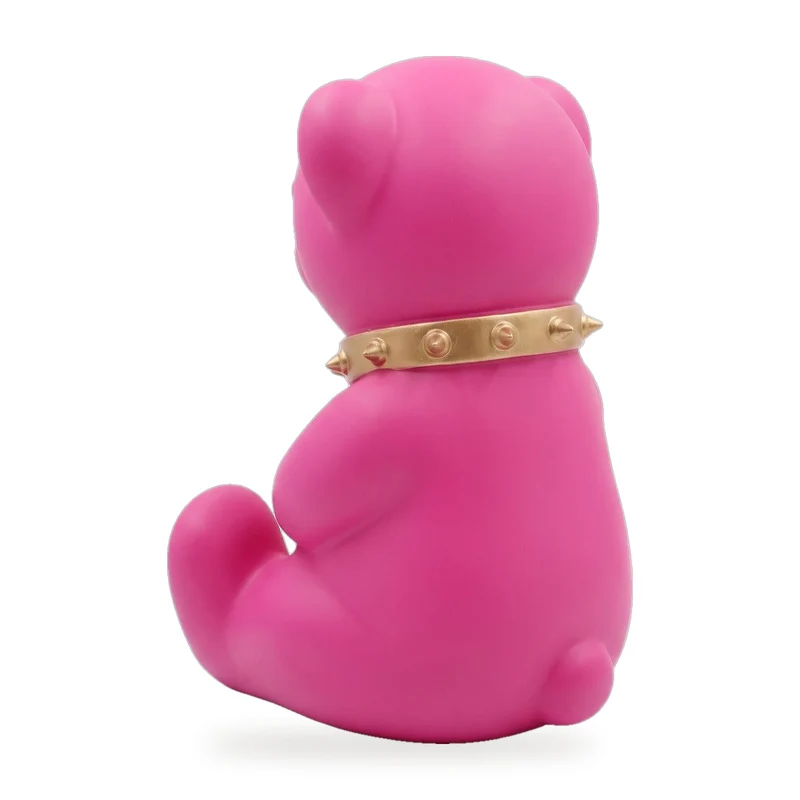 Casa Padrino Luxus Designer Dekofigur Teddybär mit Halsband Rosa / Gold H. 31 cm - Kunstharz Deko Skulptur - Luxus Deko Figur - Designer Deko Figur - Luxus Accessoires