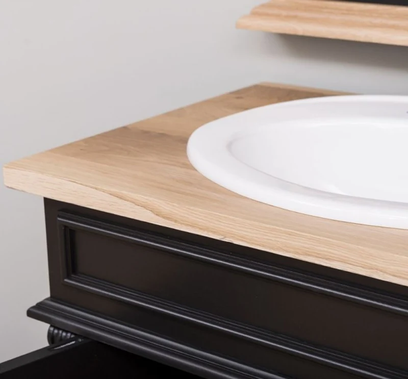 Casa Padrino Landhausstil Badezimmer Set Schwarz / Naturfarben - 1 Doppelwaschtisch & 1 Wandspiegel - Massivholz Badezimmermöbel im Landhausstil