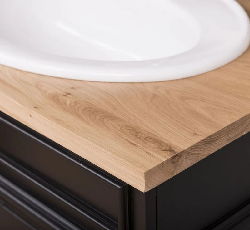 Casa Padrino Landhausstil Badezimmer Set Schwarz / Naturfarben - 1 Doppelwaschtisch & 1 Wandspiegel - Massivholz Badezimmermöbel im Landhausstil