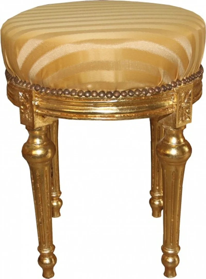 Casa Padrino Barock Sitzhocker - Rundhocker Gold Creme Streifen / Gold Ø 43 x H. 54 cm - Barock Hocker Möbel