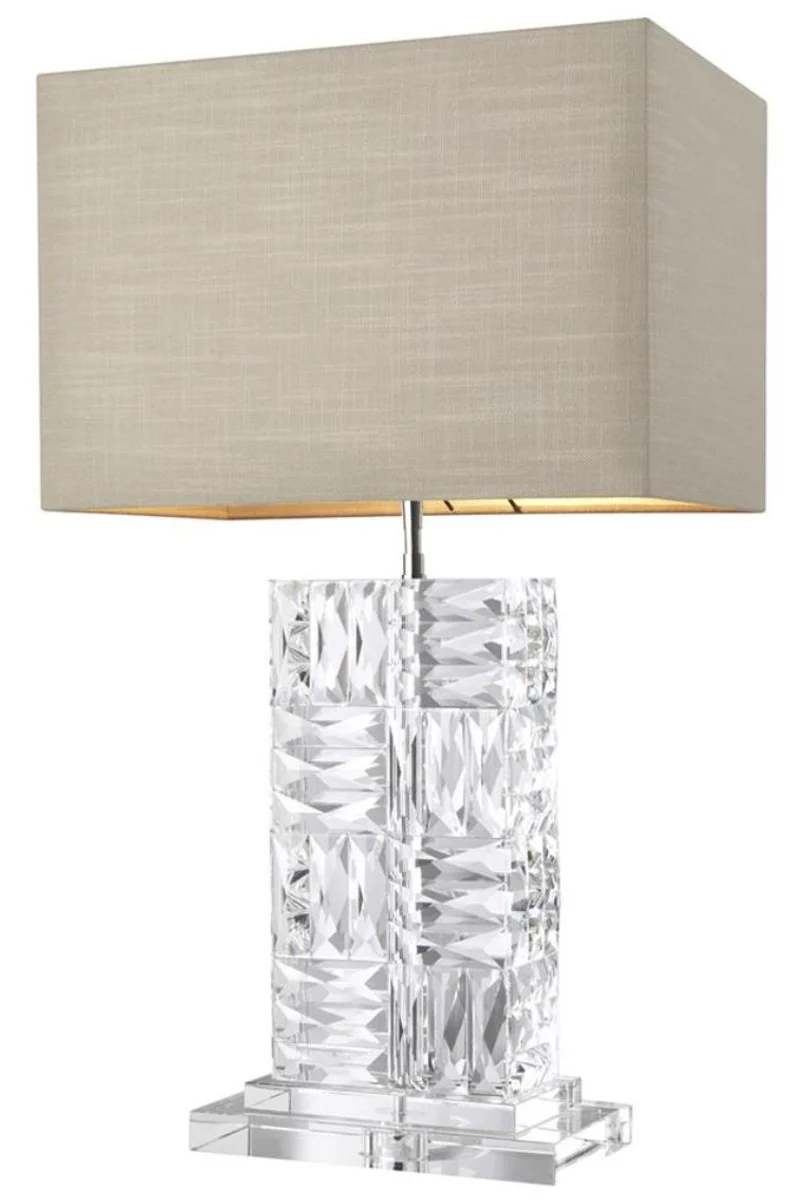 Casa Padrino Kristallglas Tischleuchte mit naturfarbenem Lampenschirm 28 x 45 x H. 76,5 cm - Luxus Möbel & Accessoires