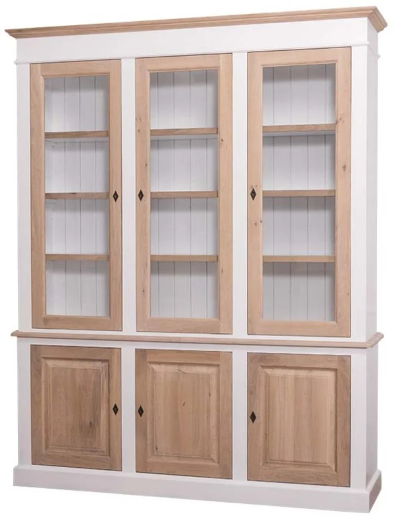 Casa Padrino Landhausstil Wohnzimmerschrank Massivholz Weiß / Naturfarben 182 x 48 x H. 228 cm