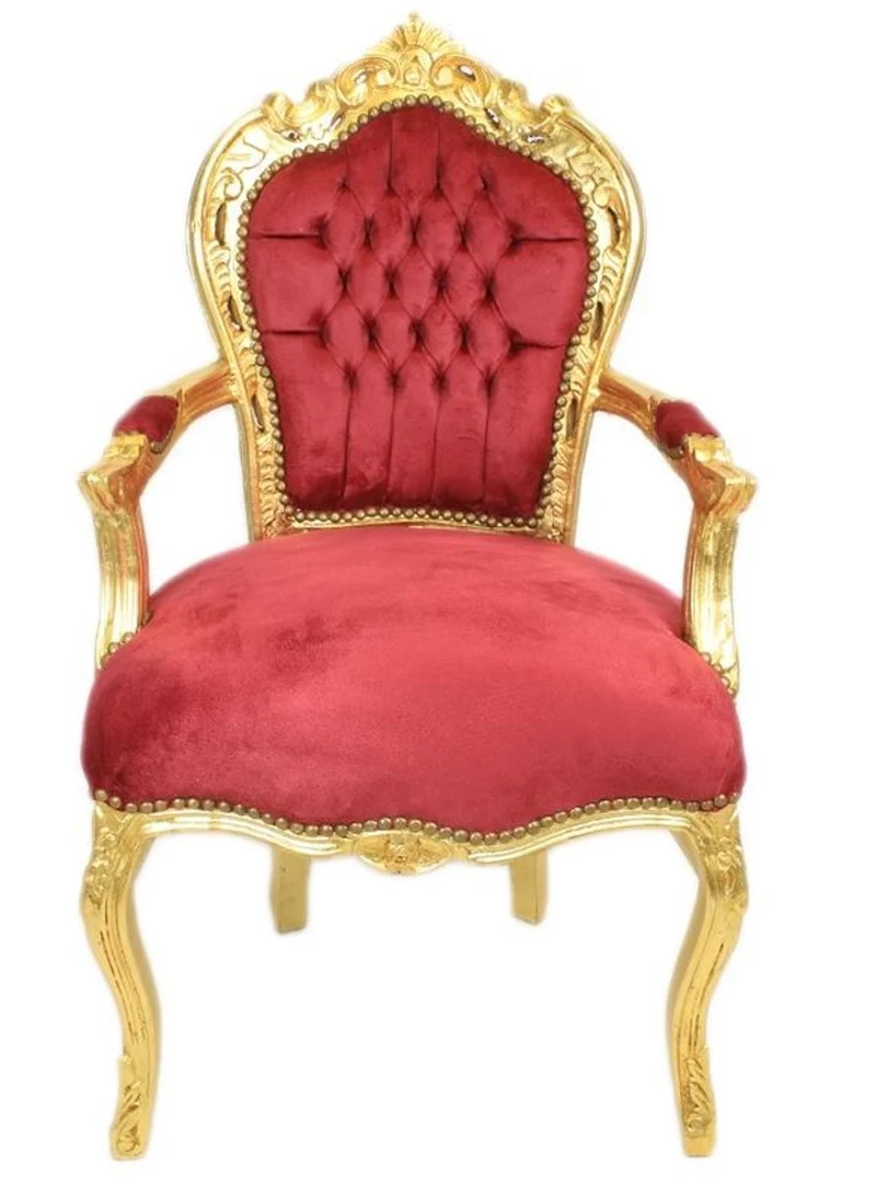 Casa Padrino Barock Esszimmer Stuhl Bordeaux / Gold mit Armlehnen ´- Möbel Interior - Handgefertigt im Antik Stil