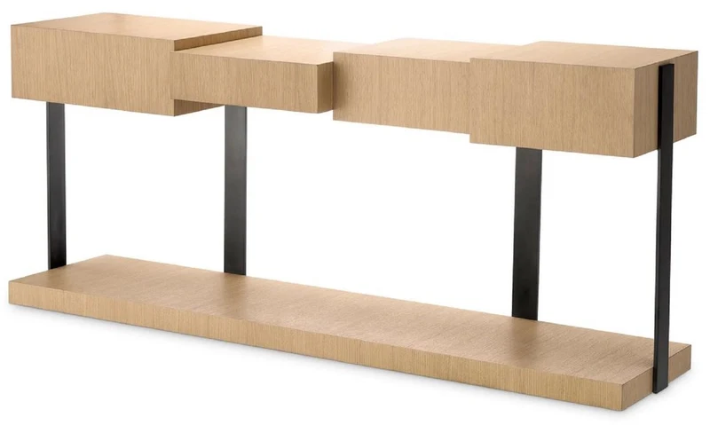 Casa Padrino Luxus Designer Konsole Naturfarben / Bronze 180 x 42,5 x H. 76,5 cm - Rechteckiger Konsolentisch - Wohnzimmer Möbel - Luxus Möbel - Designer Möbel