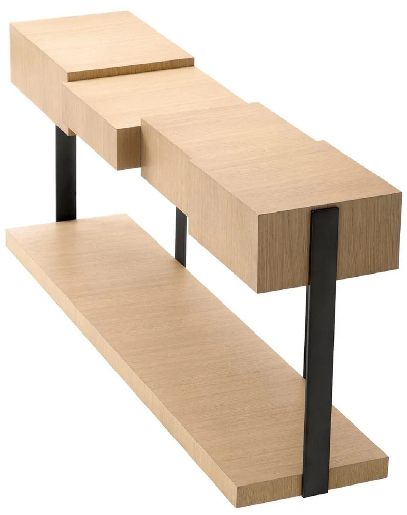 Casa Padrino Luxus Designer Konsole Naturfarben / Bronze 180 x 42,5 x H. 76,5 cm - Rechteckiger Konsolentisch - Wohnzimmer Möbel - Luxus Möbel - Designer Möbel