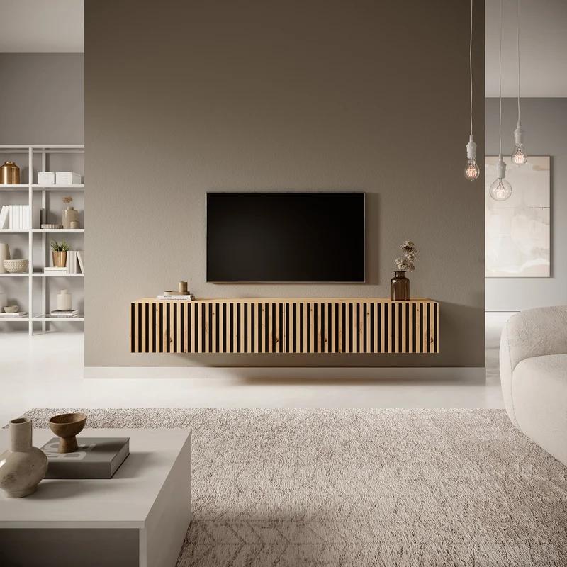 TV-Schrank Telire 175 cm Artisan-Eiche Lamellen mit schwarzen Einsätzen