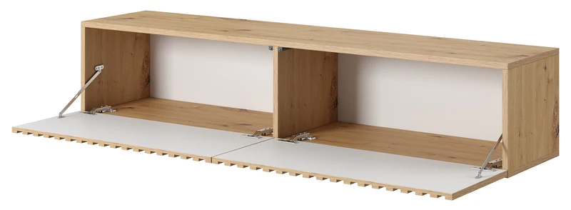 TV-Schrank Telire 138,6 cm Artisan-Eiche mit lamellenförmiger Front und schwarzen Einsätzen