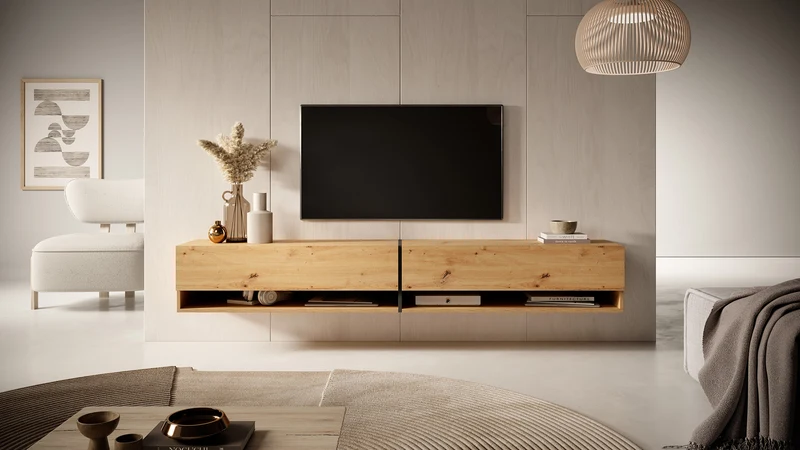TV-Schrank Mirrgo 200 cm Artisan Eiche mit grafitfarbenen Einsätzen