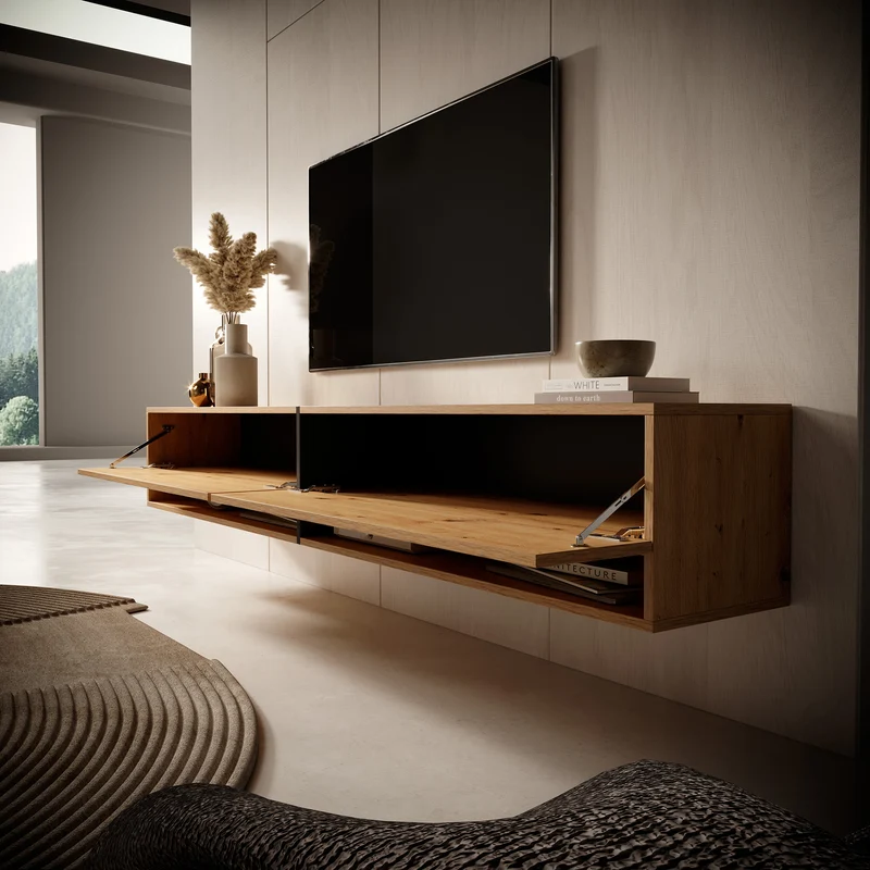 TV-Schrank Mirrgo 200 cm Artisan Eiche mit grafitfarbenen Einsätzen