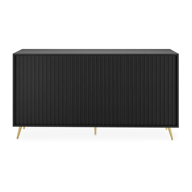 Kommode Bello mit Lamellenfronten, 154 cm, schwarz mit goldenen Beinen