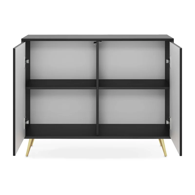 Kommode Bello mit Lamellenfronten 104 cm schwarz mit goldenen Beinen