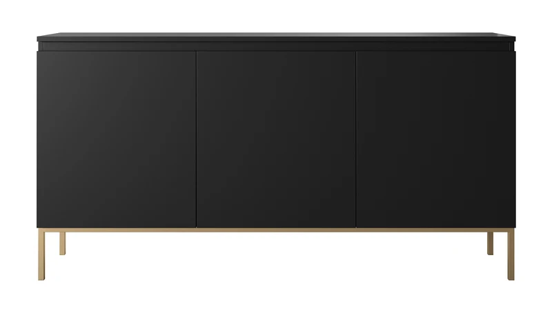 Drehtür-Kommode Bemmi 150 cm schwarz mit goldenen Beinen